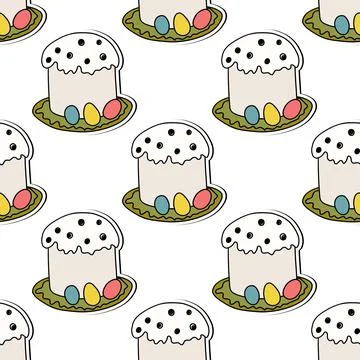 Seamless pattern with Easter cake on white background. Hand drawn Happy Easter Illustrazione stock