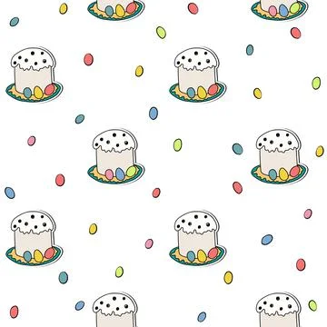 Seamless pattern with Easter cake on white background. Hand drawn Happy Easter Illustrazione stock