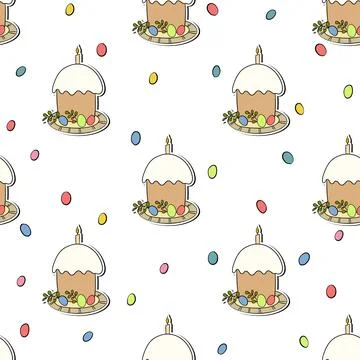Seamless pattern with Easter cake on white background. Hand drawn Happy Easter Illustrazione stock