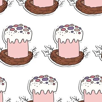 Seamless pattern with Easter cake on white background. Hand drawn Happy Easter Illustrazione stock