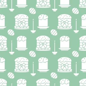 Seamless pattern with Easter cakes, candle, eggs. 스톡 일러스트