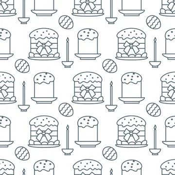 Seamless pattern with Easter cakes, candle, eggs. Illustrazione stock