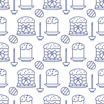 Seamless pattern with Easter cakes, candle, eggs. Illustrazione stock