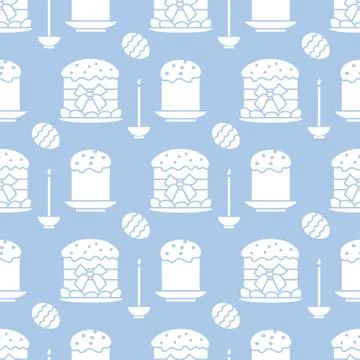 Seamless pattern with Easter cakes, candle, eggs. Stock Illustration