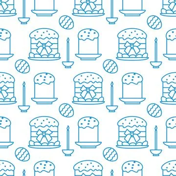 Seamless pattern with Easter cakes, candle, eggs. Stock Illustration