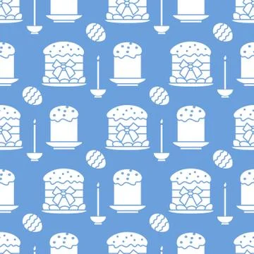 Seamless pattern with Easter cakes, candle, eggs. 스톡 일러스트