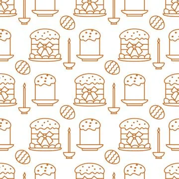 Seamless pattern with Easter cakes, candle, eggs. Stock Illustration