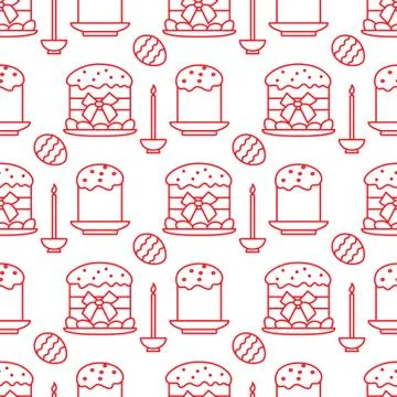 Seamless pattern with Easter cakes, candle, eggs. Illustrazione stock