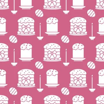 Seamless pattern with Easter cakes, candle, eggs. イラスト素材