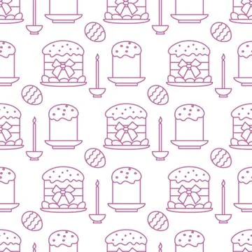 Seamless pattern with Easter cakes, candle, eggs. Stock Illustration