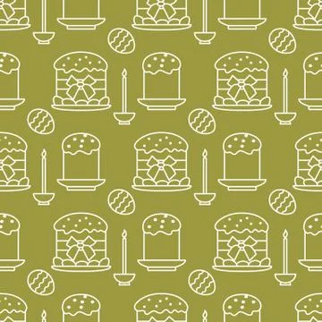 Seamless pattern with Easter cakes, candle, eggs. 스톡 일러스트