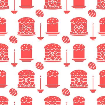 Seamless pattern with Easter cakes, candle, eggs. Stock Illustration