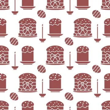 Seamless pattern with Easter cakes, candle, eggs. Illustrazione stock
