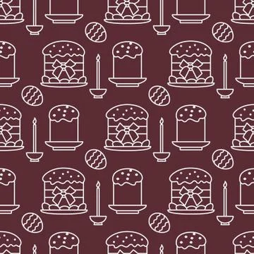Seamless pattern with Easter cakes, candle, eggs. Stock Illustration