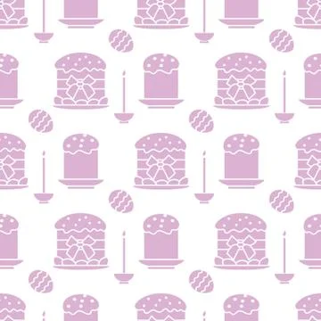 Seamless pattern with Easter cakes, candle, eggs. Stock Illustration