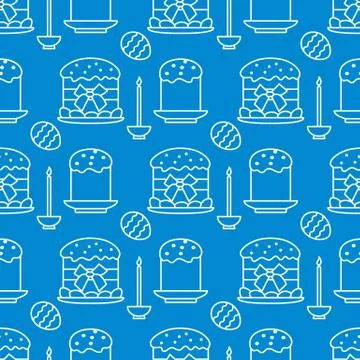Seamless pattern with Easter cakes, candle, eggs. イラスト素材