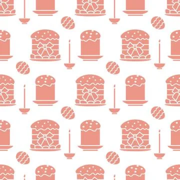 Seamless pattern with Easter cakes, candle, eggs. Stock Illustration