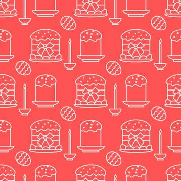 Seamless pattern with Easter cakes, candle, eggs. イラスト素材
