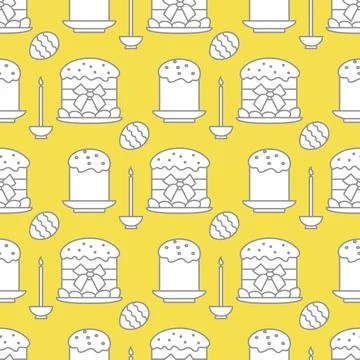 Seamless pattern with Easter cakes, candle, eggs. Stock Illustration