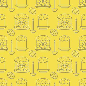 Seamless pattern with Easter cakes, candle, eggs. 스톡 일러스트