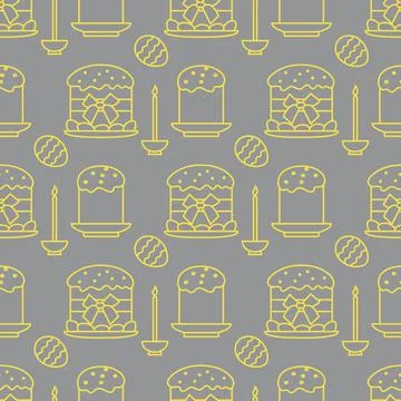 Seamless pattern with Easter cakes, candle, eggs. Stock Illustration