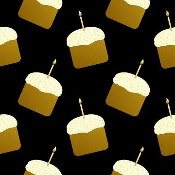 Seamless Pattern of Easter Cakes with Candles on Black Background Illustrazione stock