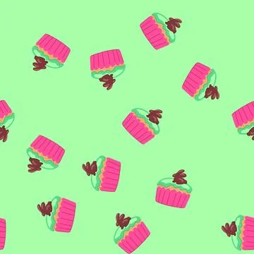 Seamless pattern easter chocolate bunny cupcake with green icing Stock Illustration