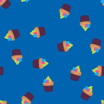 Seamless pattern easter cupcake decorating spring holiday dessert celebrating Stock Illustration