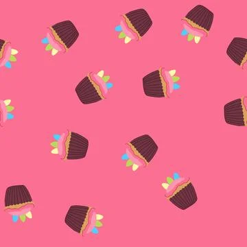Seamless pattern easter cupcake featuring colored eggs on pink frosting Illustrazione stock
