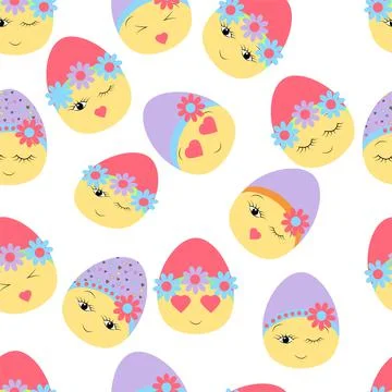 Seamless pattern with Easter decorated eggs. Happy Easter. Festive background 스톡 일러스트