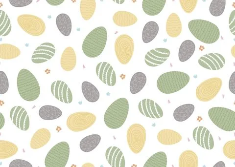 Seamless pattern for easter. Easter eggs, branches, flowers in pastel gentle  Stock Illustration
