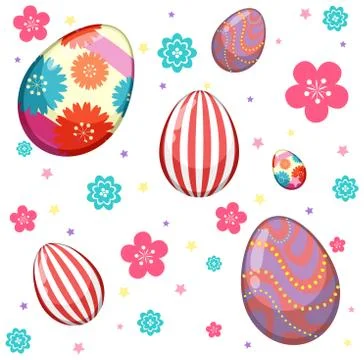 Seamless pattern of easter egg and colorful flower Stock Illustration