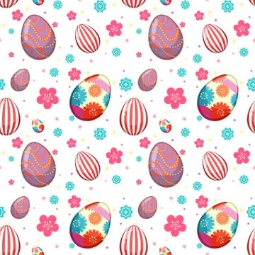 Seamless pattern of easter egg and colorful flower 스톡 일러스트