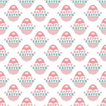 Seamless pattern with an Easter egg and HAPPY EASTER lettering for textiles, Illustrazione stock