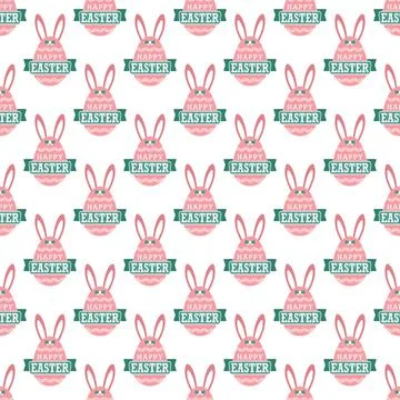 Seamless pattern with an Easter egg and HAPPY EASTER lettering for textiles, 스톡 일러스트