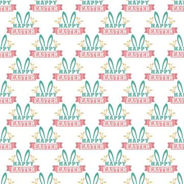 Seamless pattern with an Easter egg and HAPPY EASTER lettering for textiles, Stock Illustration