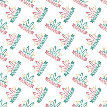 Seamless pattern with an Easter egg and HAPPY EASTER lettering for textiles, Stock Illustration