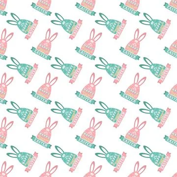 Seamless pattern with an Easter egg and HAPPY EASTER lettering for textiles, Stock Illustration