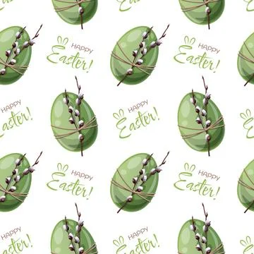 Seamless Pattern with Easter Egg and Willow Branches. Easter Background for.. Stock Illustration