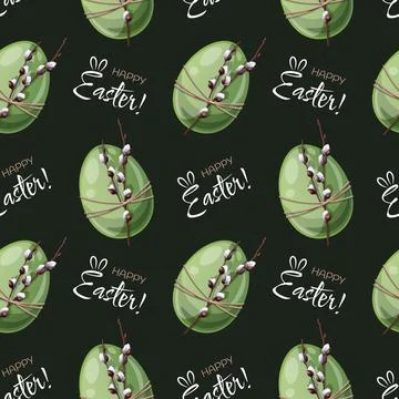Seamless Pattern with Easter Egg and Willow Branches. Easter Background for.. Stock Illustration