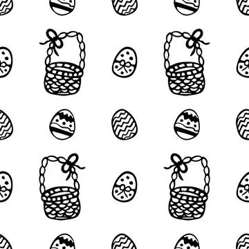 Seamless pattern with easter egg texture with basket Stock Illustration