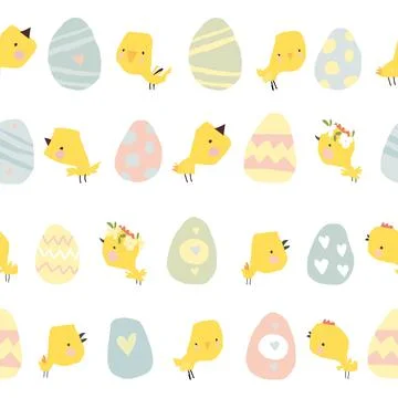 Seamless pattern with Easter eggs and chicks Stock Illustration