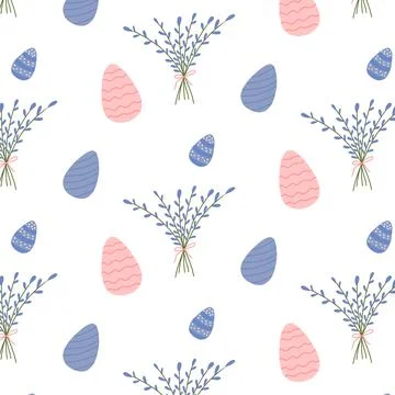 Seamless pattern with Easter eggs and willow イラスト素材