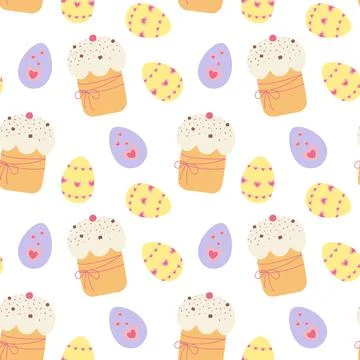 Seamless Pattern Easter eggs and cupcakes in pastel hand drawn style spring Иллюстрация