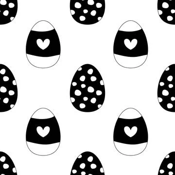 Seamless pattern easter eggs black and white, silhouette. Vector illustrati.. Stock Illustration