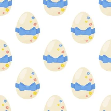 Seamless pattern easter eggs with blue bow. Vector illustration. For your d.. Stock Illustration