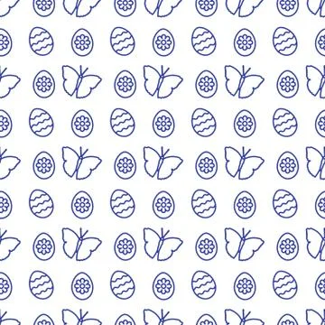 Seamless pattern with Easter eggs, butterflies. Stock Illustration