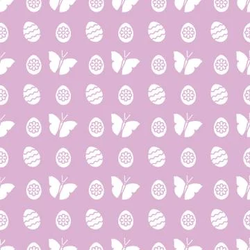 Seamless pattern with Easter eggs, butterflies. Stock Illustration