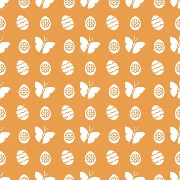 Seamless pattern with Easter eggs, butterflies. Stock Illustration
