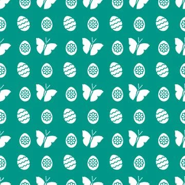 Seamless pattern with Easter eggs, butterflies. Stock Illustration